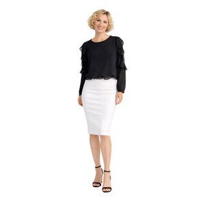 2/$30 ZARA Basic Medium Collection Black Long-Sleeve Ruffle Blouse With Lace Pan